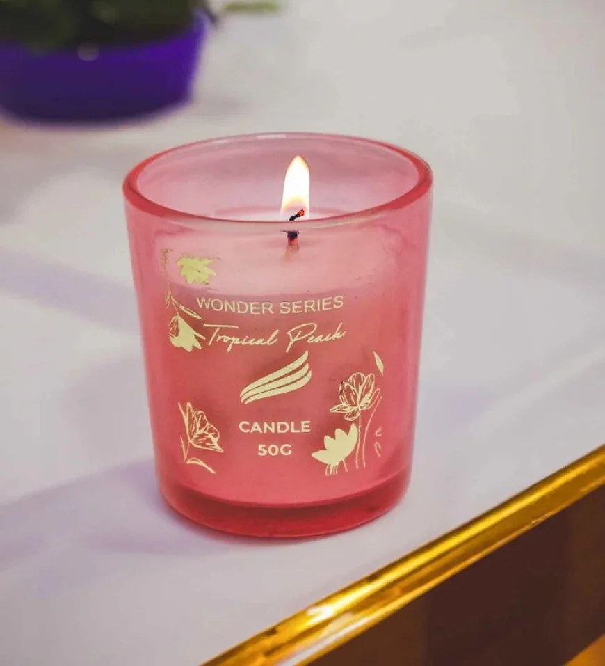 Tropical Peach Glass Candle at ₹119 | Wonder Series – Pepperfry