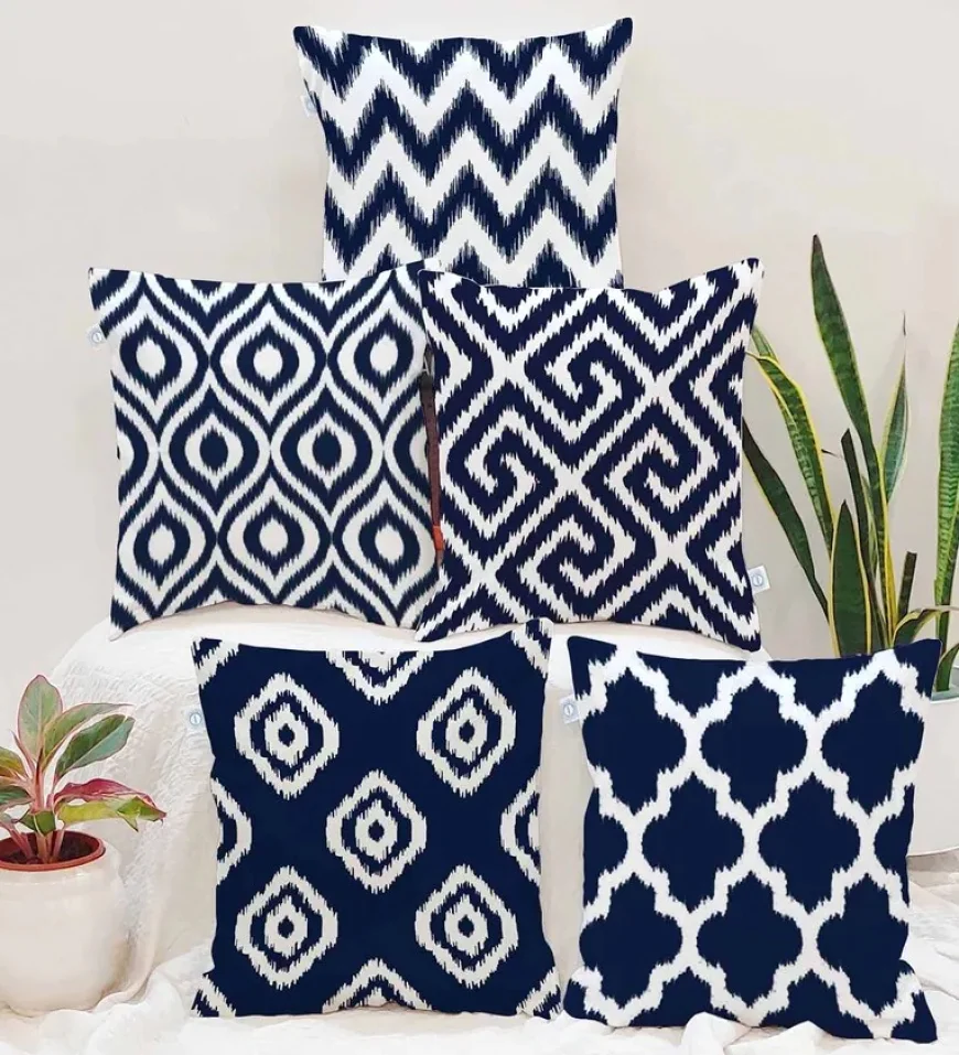 Blue Cotton Geometric Cushion Covers 16x16 (Pack of 5) at ₹349 | Pepperfry Offer