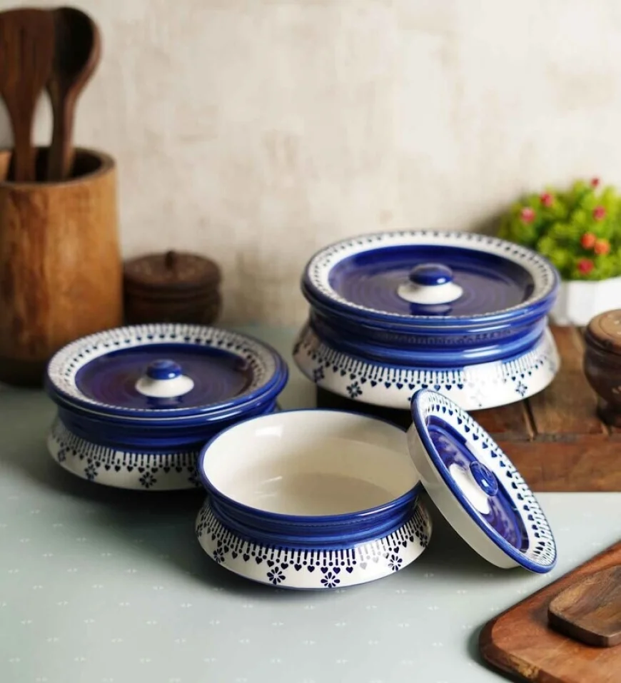 3 Pcs Blue Ceramic Serving Dishes Set – Just ₹699 | Pepperfry