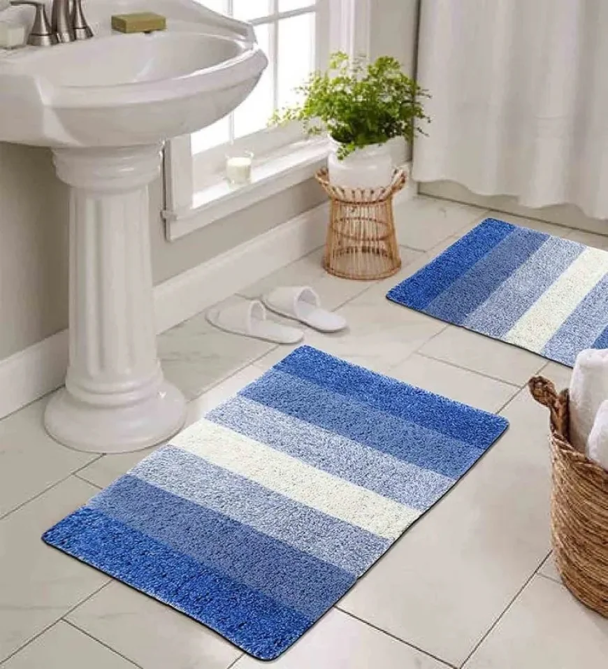 Blue Geometric Cotton Bath Mat Set of 2 at ₹169 – Pepperfry Deal