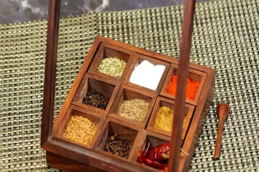 Sheesham Wood Spice Box – 9 Containers at ₹689 | Pepperfry