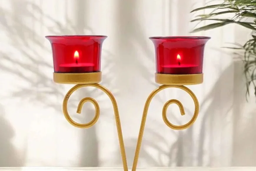 Metal Red Glass Tealight Candle Holders – 2 Tealights for Rs.149 | Pepperfry