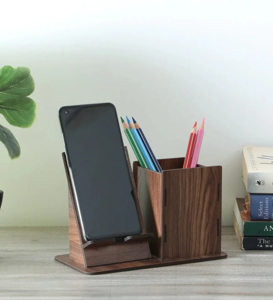 Buy Phone & Pencil Stand MDF Desk Organizer (Brown) at ₹189 | Pepperfry
