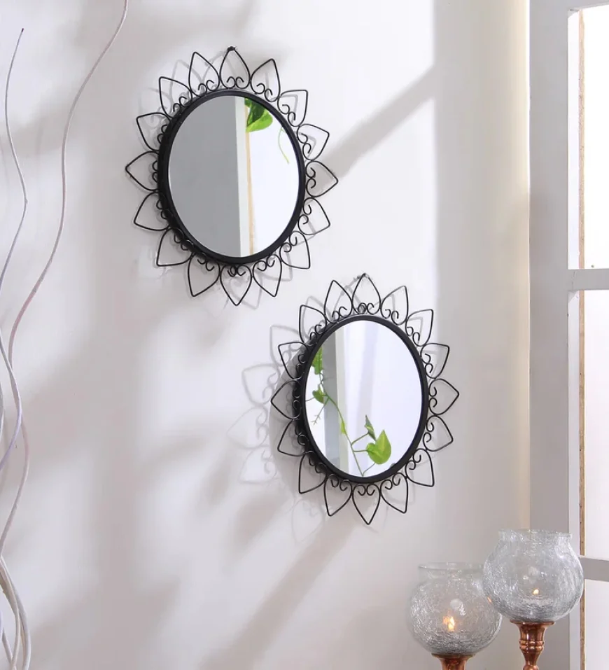 2 Pcs Black Metal Round Mirror Set – 72% Off on Pepperfry | Limited Time Deal