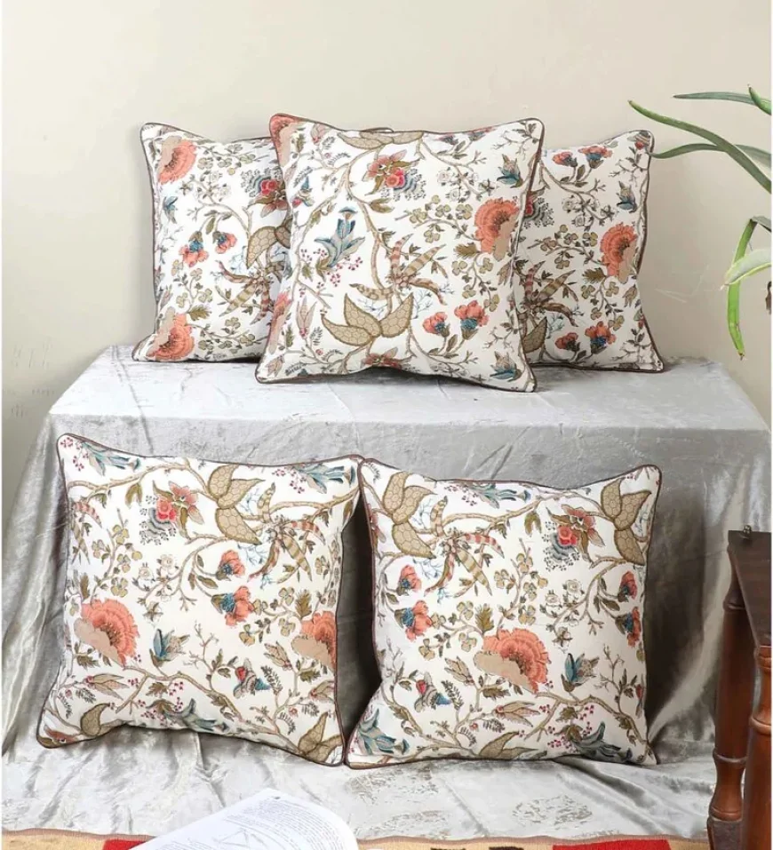 Multicolor Cotton Floral Cushion Covers 16x16" – Pack of 5 | ₹299 on Pepperfry