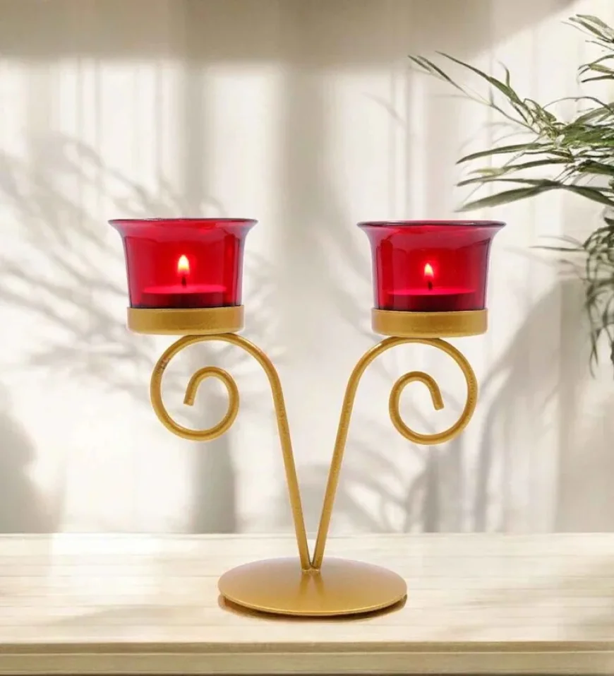 Metal Red Glass Tealight Candle Holders – 2 Tealights for Rs.149 | Pepperfry