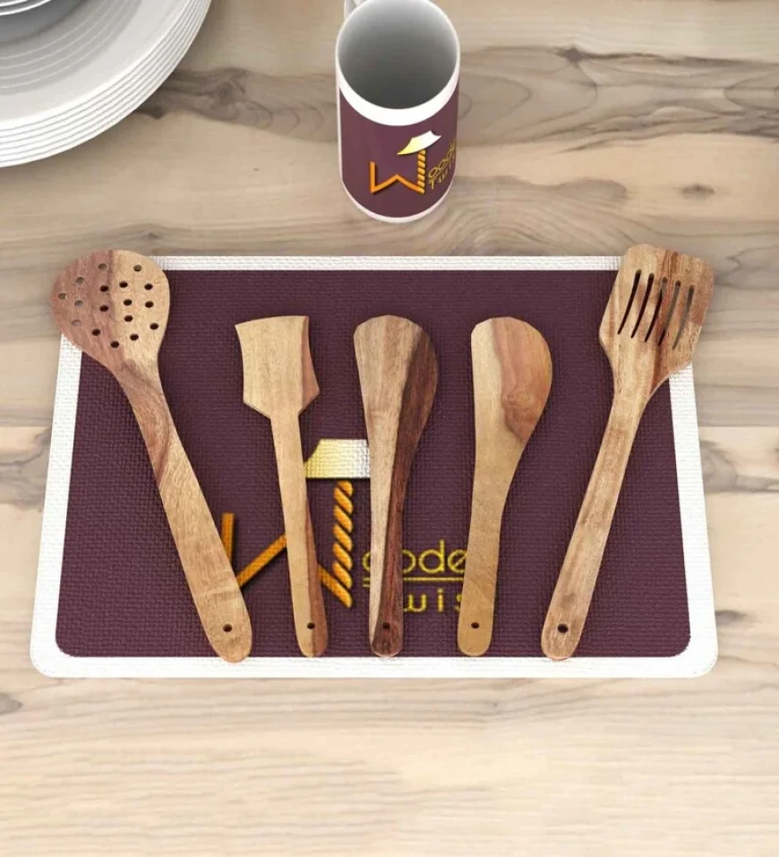 Brown Sheesham Wood Spatula Set (5 Pcs) – Rs.199 Only | Pepperfry