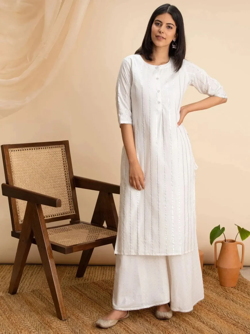 White Cotton Kurta Under ₹599 | Multiple Colors Available – Libas
