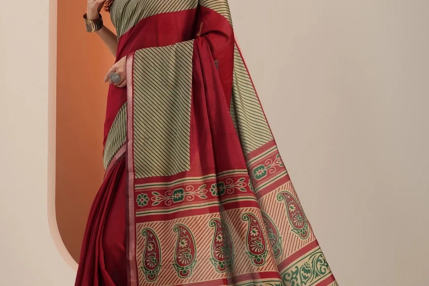 Up to 40% Off Red Cotton Blend Saree | Libas Online