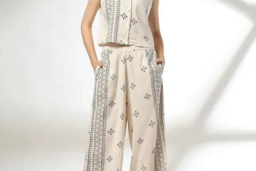 Women’s Printed Shirt & Pants Set (Off-White & Black) Under ₹599 | Buy on JioMart