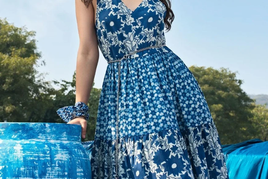 Up to 50% off | Indigo Cotton Fit & Flare Dress – Libas