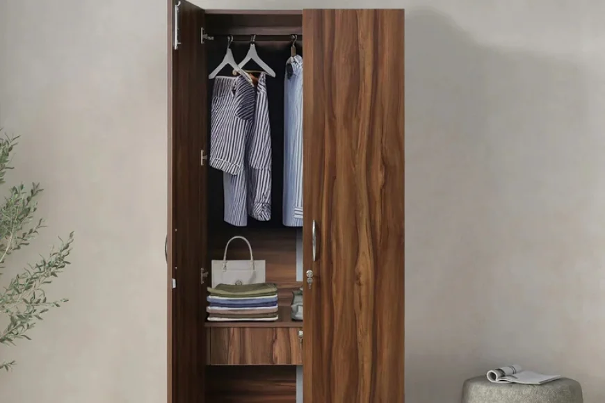 Up to 40% off Amber 2-Door Wardrobe with Drawer – Walnut Finish | Pepperfry