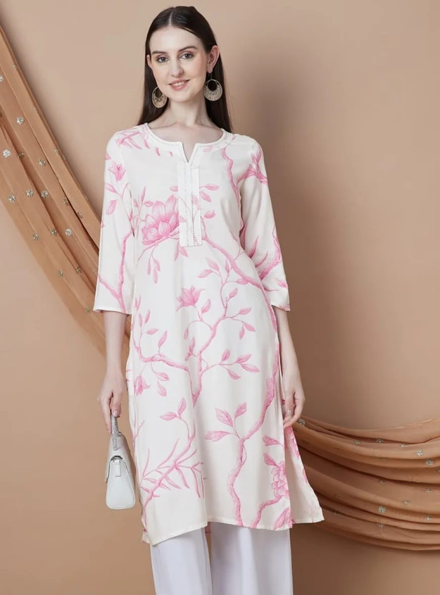 MELANGE Floral Print Straight Kurta Under ₹899 | Women’s Ethnic Wear on Lifestyle