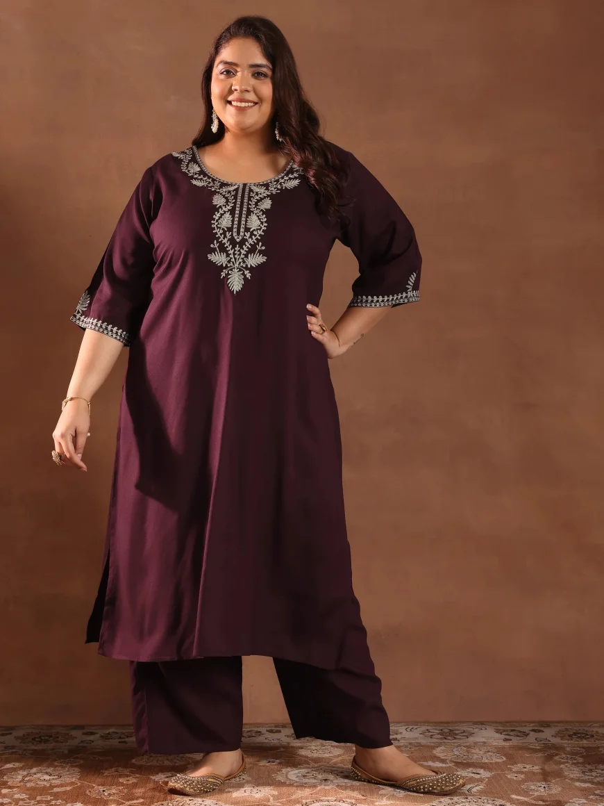 Up to 70% off Plus Size Burgundy Kurta Set | Libas Ethnic Wear Sale