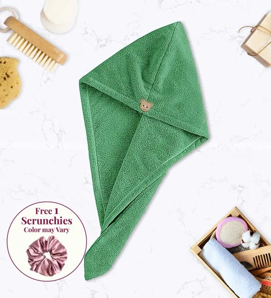 Buy Green Microfiber Hair Wrap Towel for Women – Free Scrunchie – ₹99 Only | Pepperfry