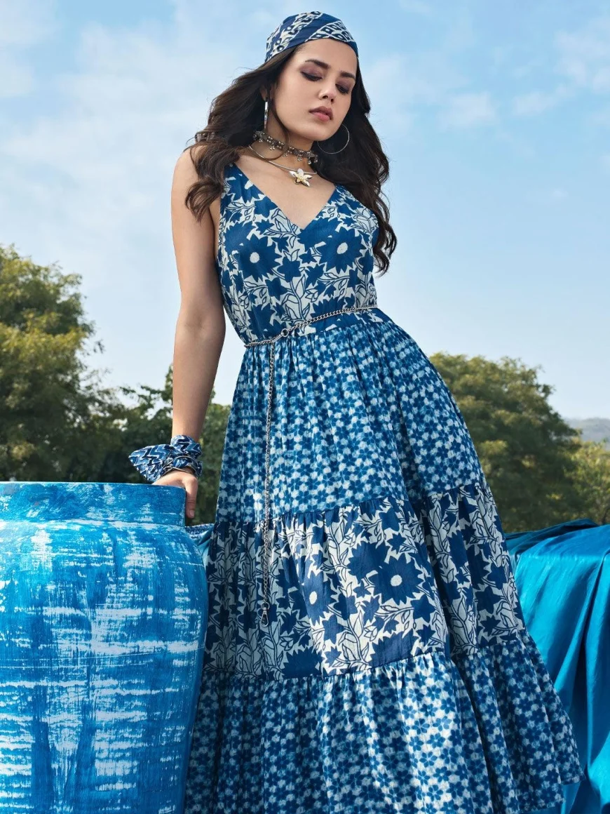 Up to 50% off | Indigo Cotton Fit & Flare Dress – Libas