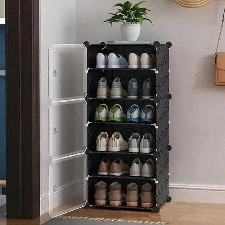 Up to 85% off AYSIS 6-Shelf DIY Shoe Rack Organizer with Doors | Amazon