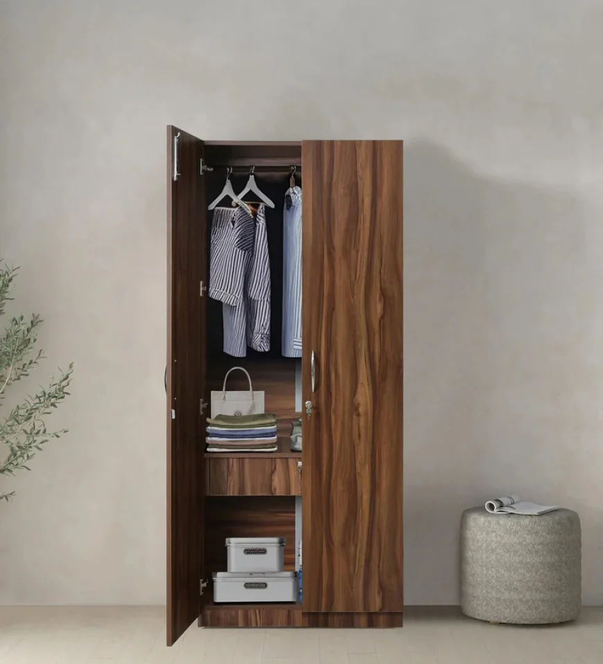 Up to 40% off Amber 2-Door Wardrobe with Drawer – Walnut Finish | Pepperfry