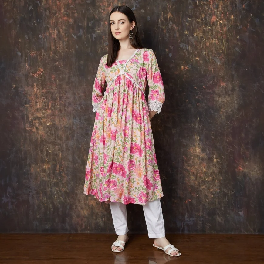 Up to 30% off MELANGE Floral Print Flared Kurta | Shop on Lifestyle